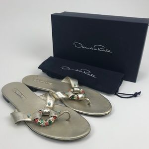 Oscar De La Renta WomenS Gold Satin Sandals Sz 10